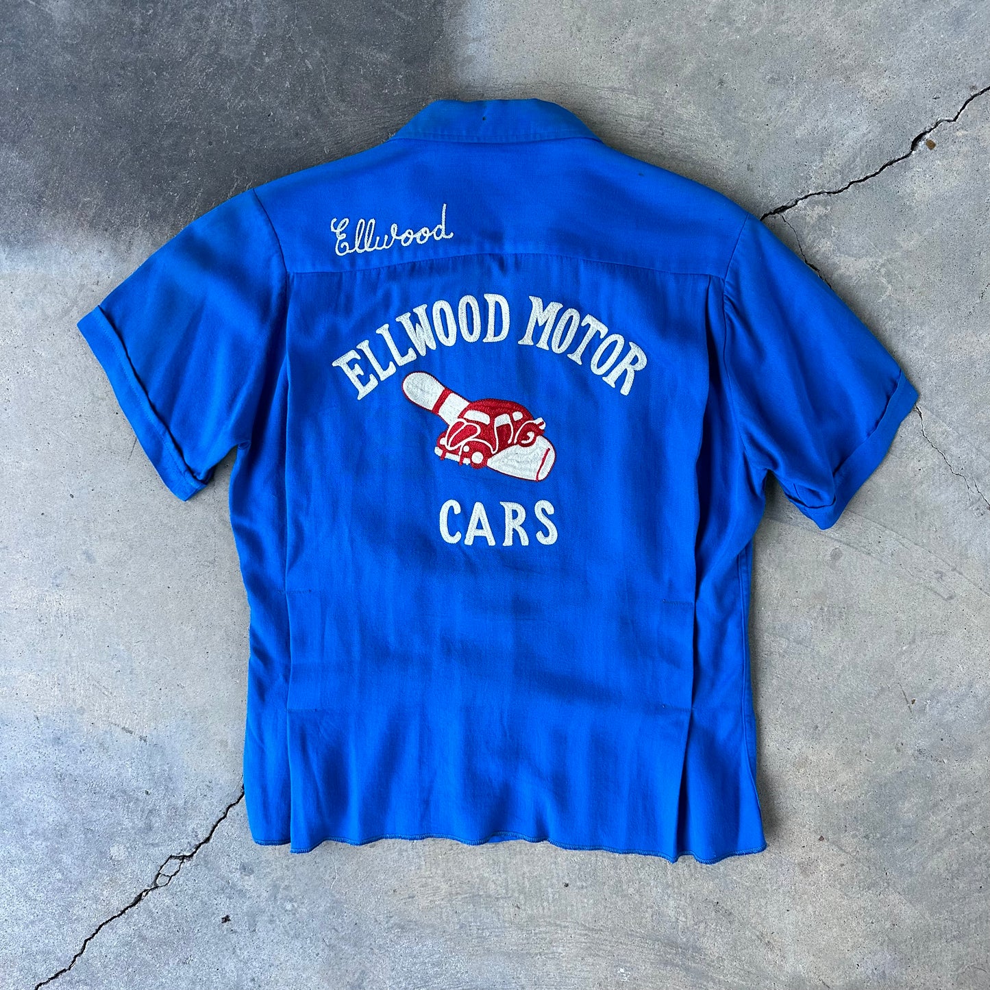 1950s King Louie By Holiday “Ellwood Motor Cars” Bowling Shirt